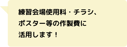 練習会場使用料・チラシ、ポスター等の作製費に活用します！